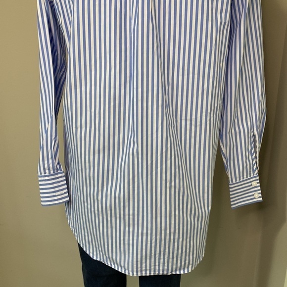 BODEN Girl Fit Blue White Striped Shirt Button Down Sz 4 - Picture 10 of 13